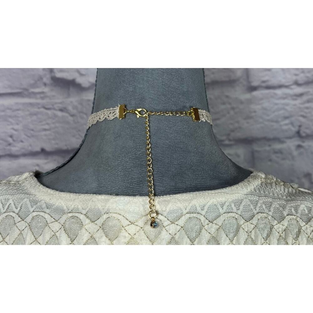 Handmade Delicate Crochet Lace Choker with Upcycled Petit Cloisonne Pendant - Picture 3 of 5